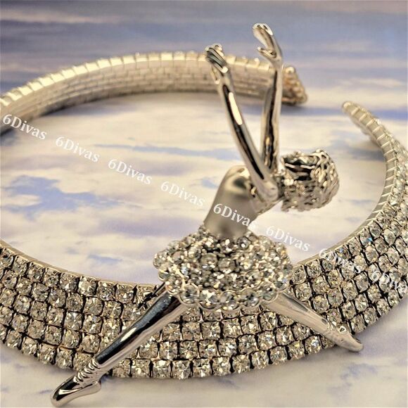 𝅺DANCING Ballerina Silver Tone Brooch with Sparkling Crystals - Picture 1 of 14